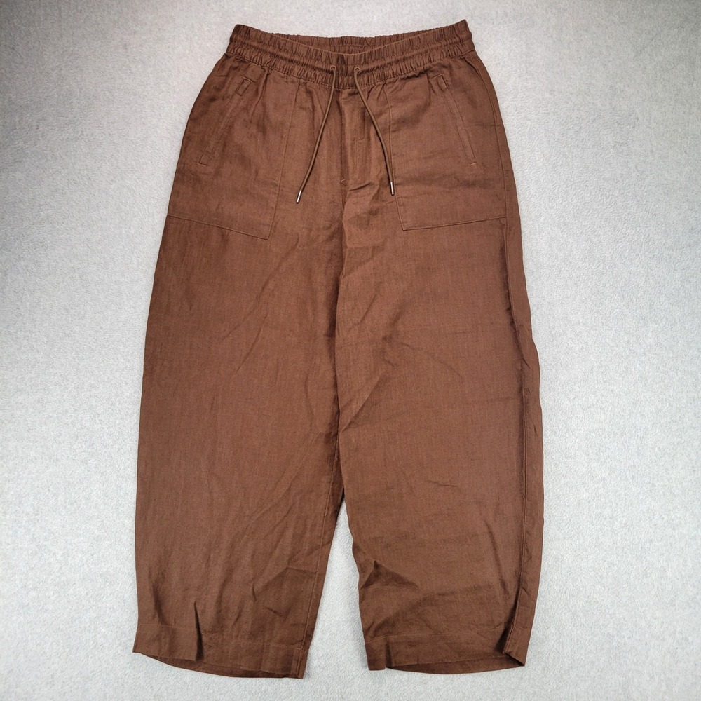 Athleta Retreat Linen Easy Barrel Crop Pants Women Medium Tall Brown